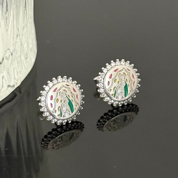 Jewelry - Virgin of GUADALUPE Bling Earrings S925 Sterling Silver Handmade Ear Stud